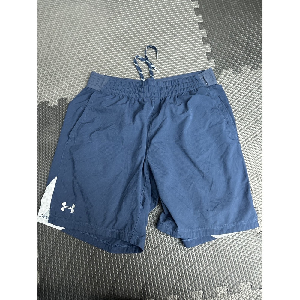 Under Armour Men's Activewear Shorts Blue White Athletic Gym Workout Drawstring